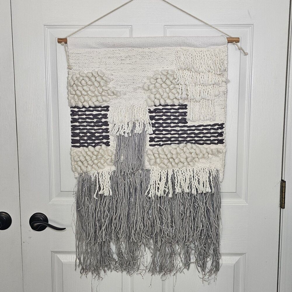 Bella Luxx Woven Wall Hanging Grey And White Wool Yarn Cotton Boho Decor